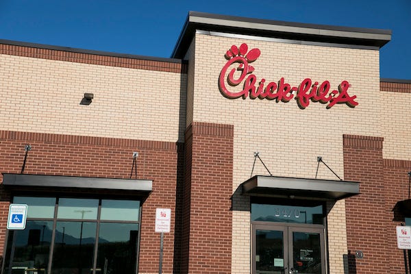 A logo sign outside of a Chick-fil-A fast food restaurant location in Lehi, Utah on July 28, 2019.