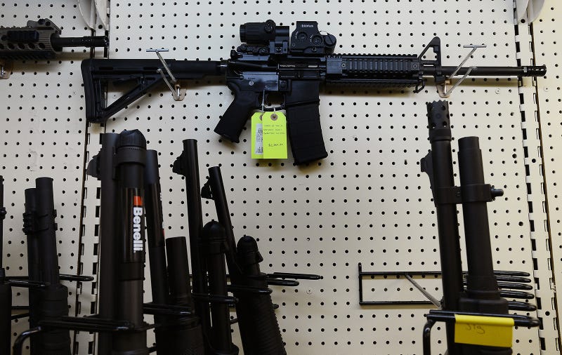 An AR-15 rifle is seen at a gun shop in North Carolina.