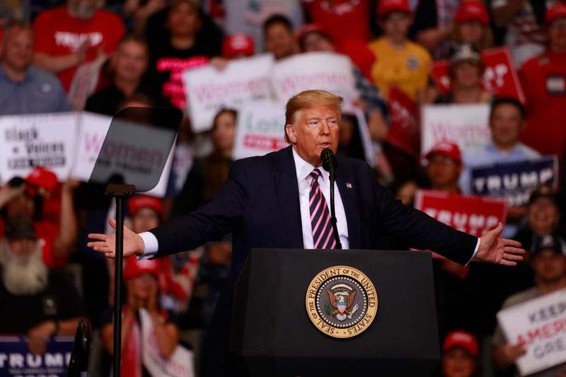 President Donald Trump speaks to supporters at the Las Vegas Convention Center.