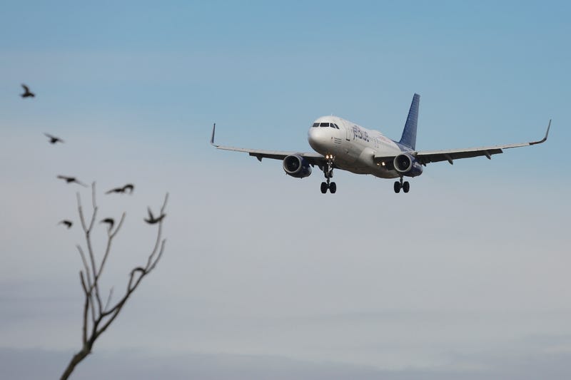 A JetBlue Airways Airbus A320 passenger aircraft lands at John F. Kennedy International Airport in New York City