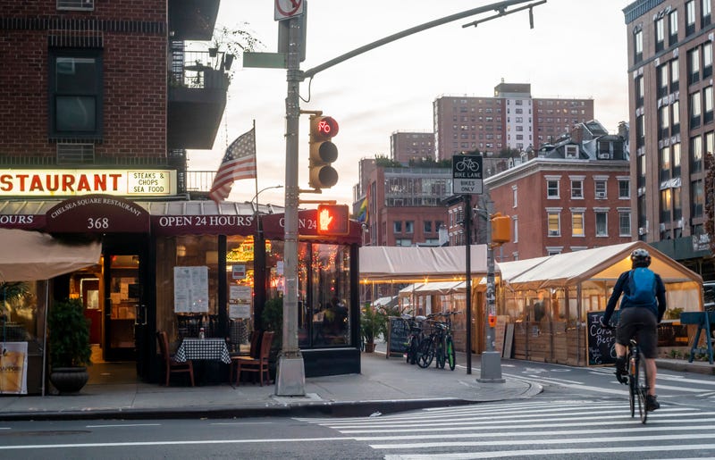 A restaurant with outdoor dining in Chelsea in December