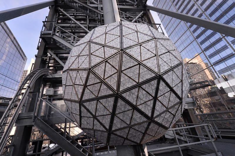 A view of the the Times Square New Year’s Eve ball, a 12ft diameter, 11,875lbs geodesic sphere covered in Waterford crystal triangles, New York, NY, December 27, 2020.