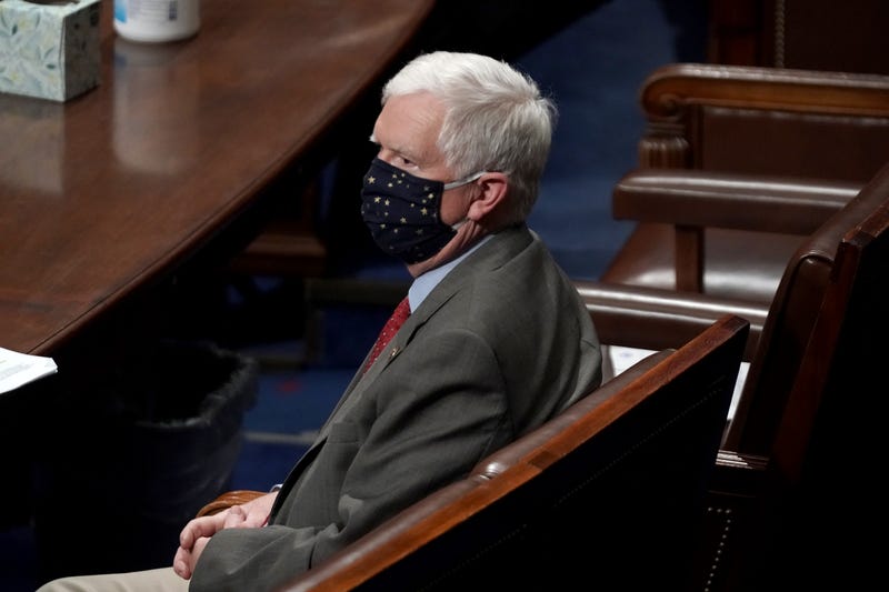 Rep. Mo Brooks (R-Ala.) is seen as the House debates the certification of Arizona's Electoral College votes on Wednesday, January 6, 2021. He told Slate he was wearing body armor at some point that day.