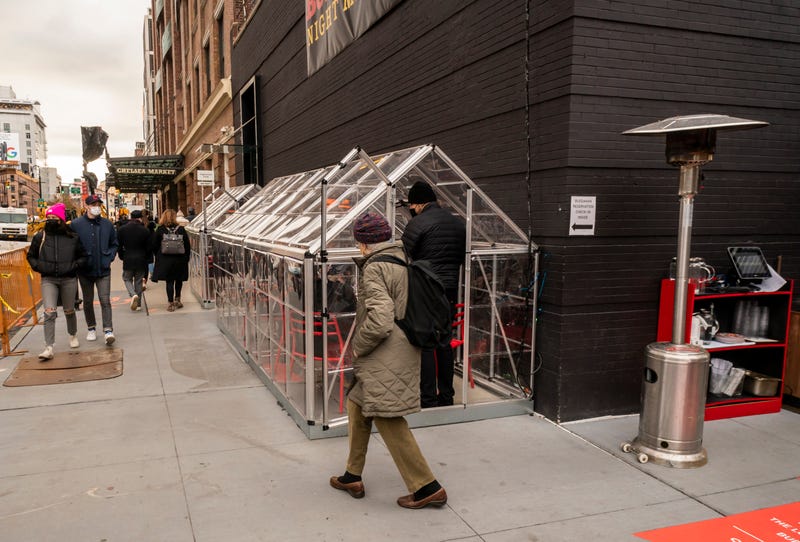 Outdoor dining in greenhouses at Buddakan restaurant in the Meatpacking District in New York on Saturday, Jan. 16, 2021