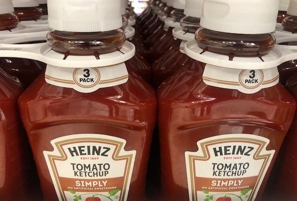 Bottles of Heinz tomato ketchup