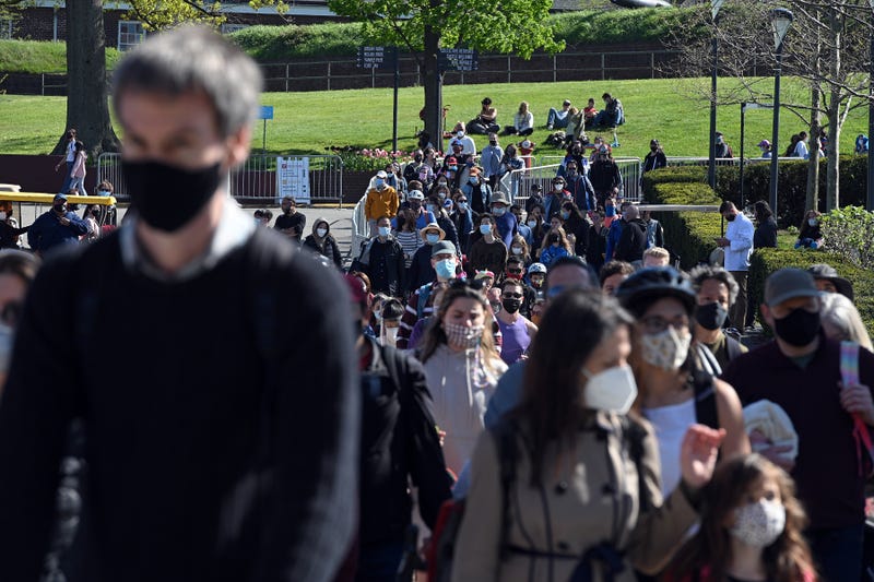 Visitors embark on a ferry after visiting Governors Island on opening day, New York, NY, May 1, 2021