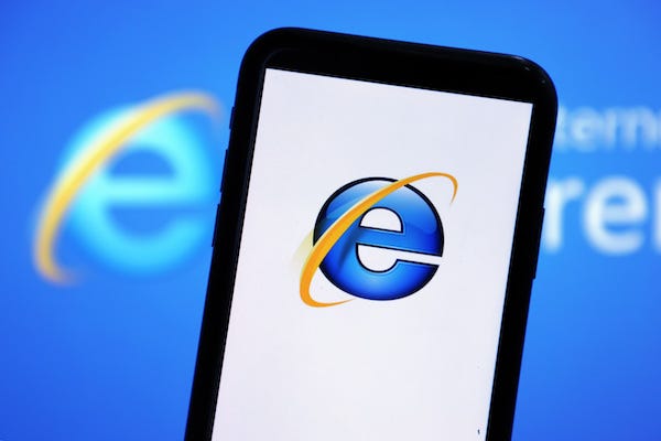 An Internet Explorer browser interface is displayed on a mobile phone in Yichang, Hubei province, China, May 22, 2021