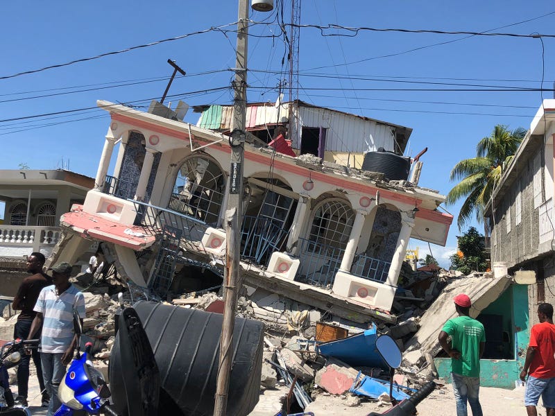 A damaged building after the earthquake in Les Cayes, Haiti, on Aug. 15, 2021