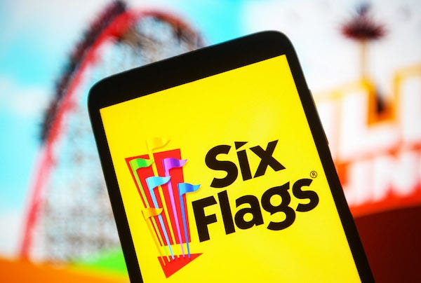 Six Flags logo displayed on a smartphone