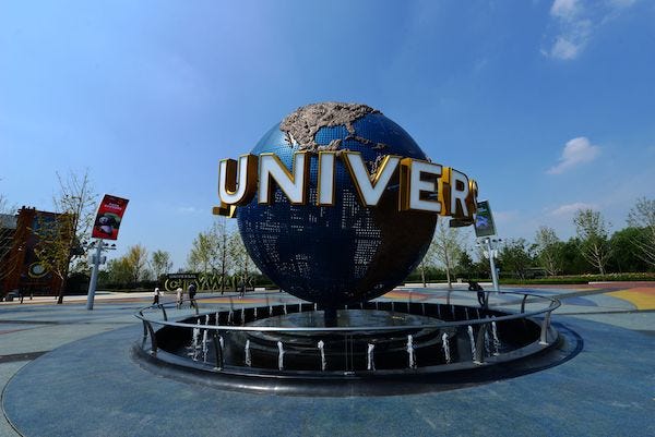 Scenery and tourists at a theme scenic spot in Universal Beijing Resort, Beijing, China