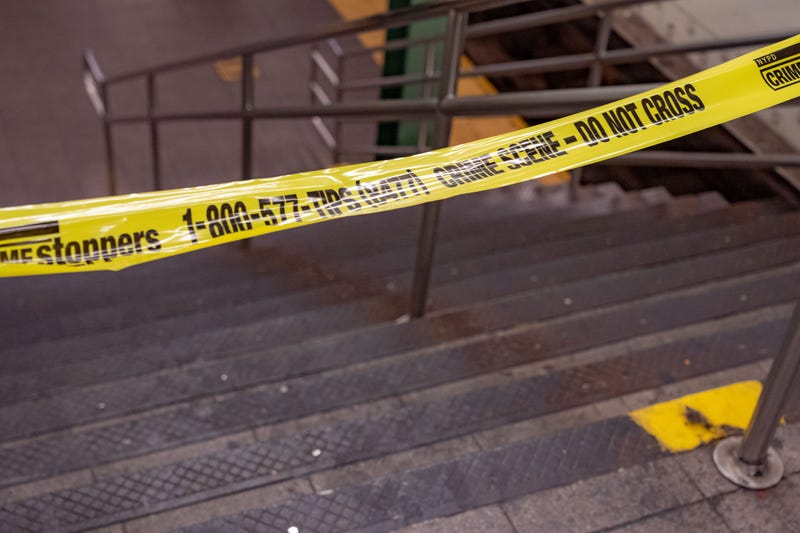 Police tape at a subway station in Manhattan