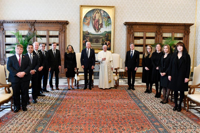 Pope Francis meets with President Joe Biden and his wife, first lady Jill Biden, at the Vatican on Friday, Oct. 29, 2021