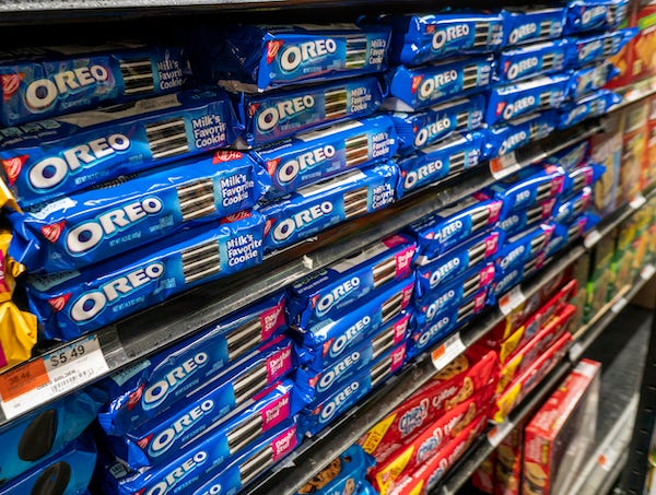 Shelves of Oreo cookies in a store