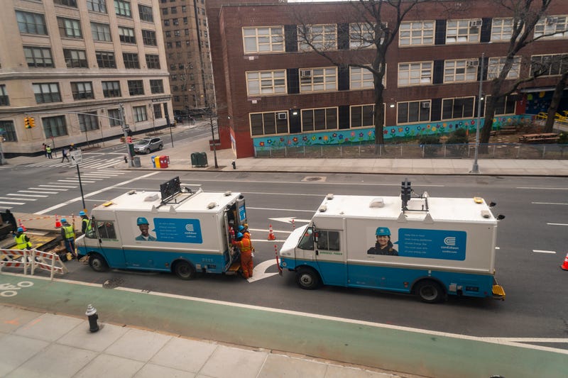 Con Edison workers are seen in Chelsea