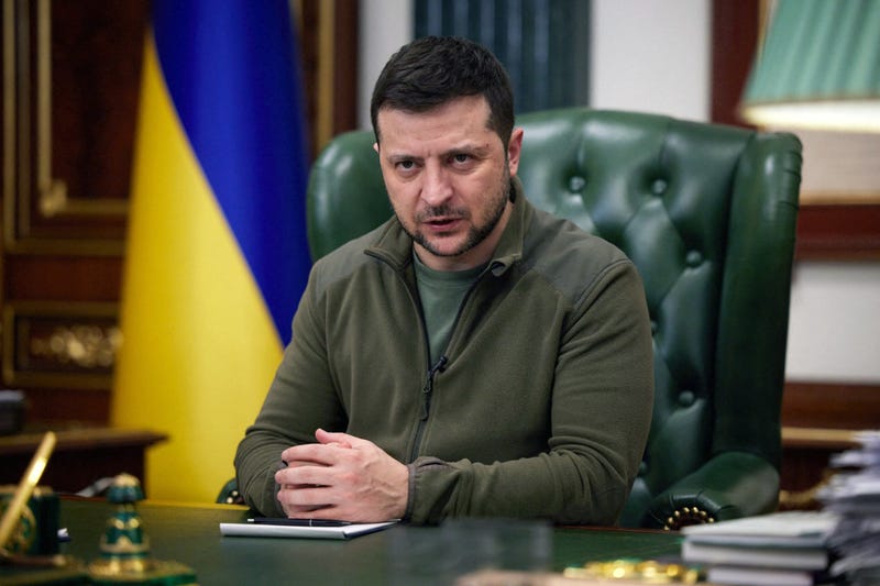 President of Ukraine Volodymyr Zelensky is pictured during his regular address to the nation on March 11, 2022.