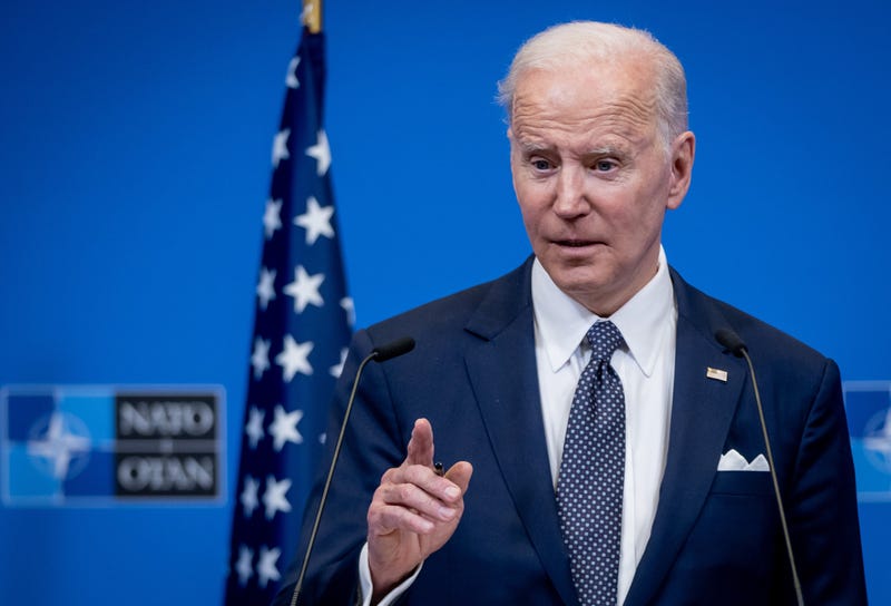 U.S. President Joe Biden attends a press conference after the special NATO summit at NATO headquarters.