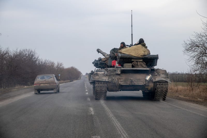 A Russian tank on the road outside Mariupol this week