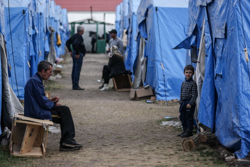 DONETSK REGION, UKRAINE - APRIL 11, 2022: People are seen at a temporary accommodation facility for evacuated Ukrainian civilians in the village of Bezymennoye.