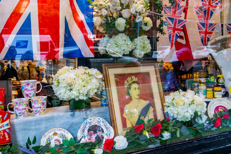 A memorial to Queen Elizabeth II in the window of Myers of Keswick in Greenwich Village on Sept. 8, 2022