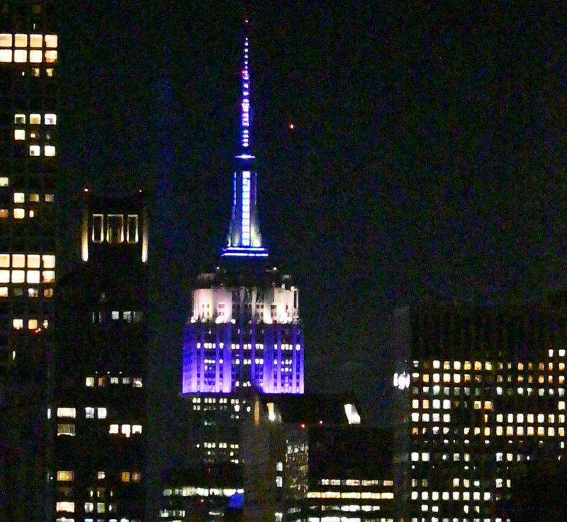 The Empire State Building was lit up in purple and silver on Sept. 8, 2022, following the death of Queen Elizabeth II