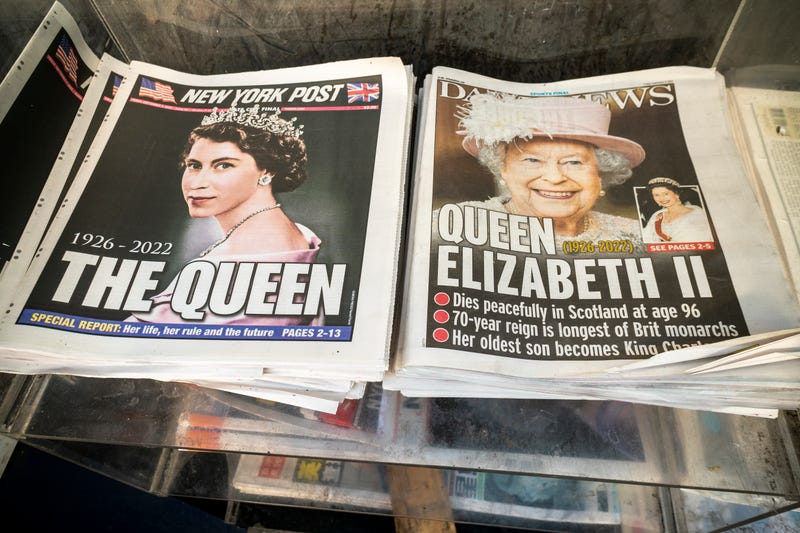 The New York Daily News and New York Post front pages cover the death of Queen Elizabeth II on Friday, Sept. 9, 2022