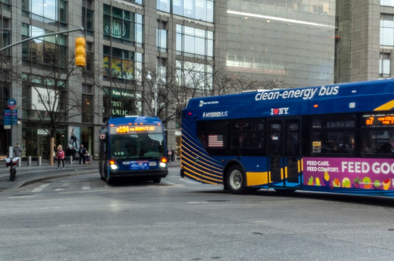 NYCTA buses in Columbus Circle in New York on Sunday, January 22, 2023.