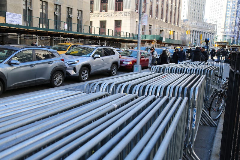 NYPD barricades are seen in Lower Manhattan on March 20, 2023