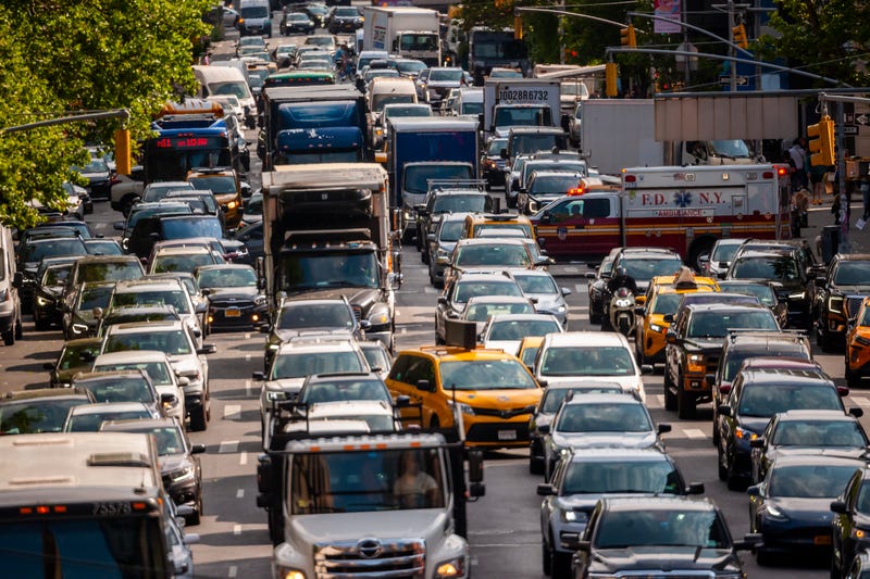 Traffic backs up on Tenth Avenue approaching the Lincoln Tunnel