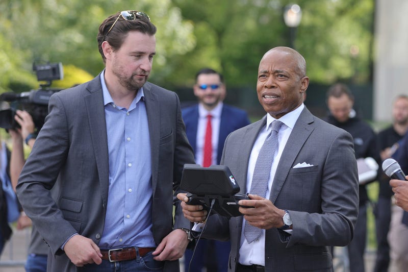 Mayor Eric Adams participates in a technology demonstration at the Mayoral Drone Forum at the Queens Museum in Flushing Meadows-Corona Park on Friday, May 19, 2023