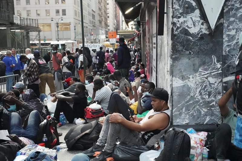 Migrants from West Africa, Mexico and Venezuela camp outside the Roosevelt Hotel in New York City this week