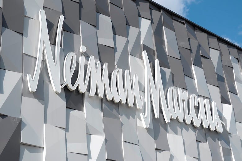 A Neiman Marcus logo is seen on a store in the neighborhood of Garden City in Nassau County