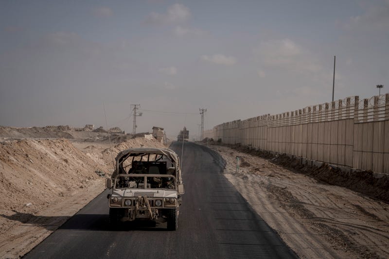 An Israeli army vehicle driving in the Philadelphi Corridor last September