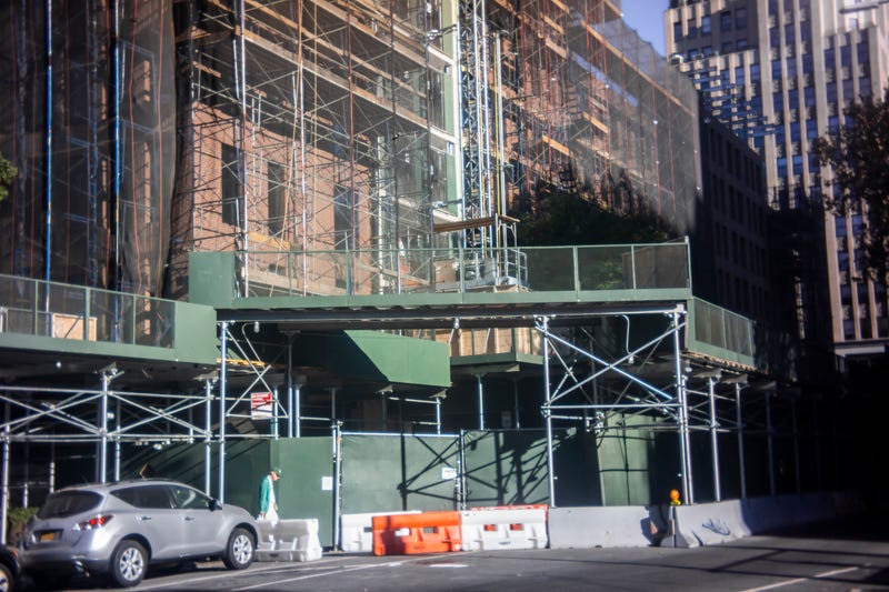 A sidewalk shed is seen in Greenwich Village last October