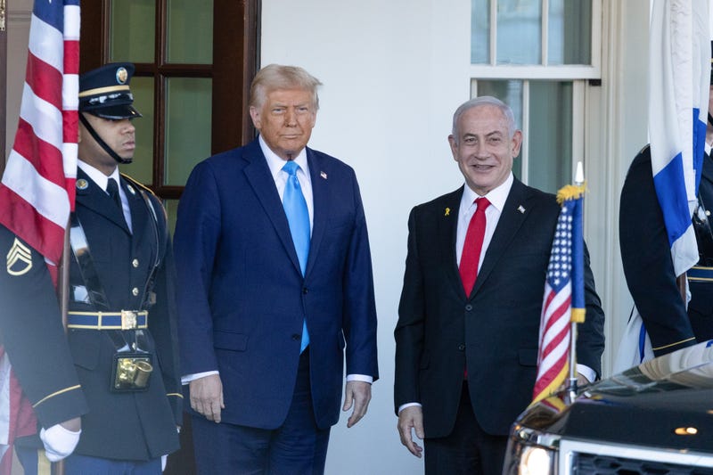U.S. President Donald Trump welcomes Israeli Prime Minister Benjamin Netanyahu at the the White House in Washington D.C., the United States, Feb. 4, 2025. 