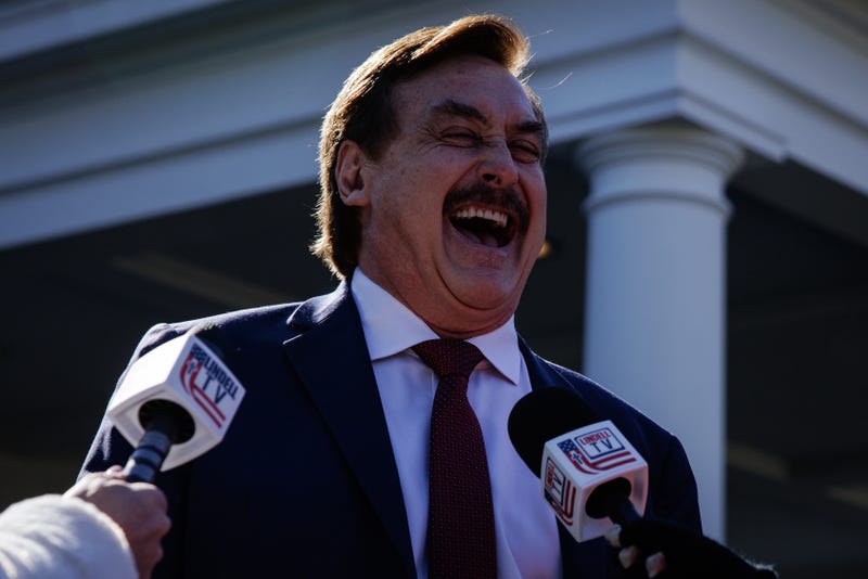 My Pillow CEO Mike Lindell records a video for his web show “Lindell TV” in front of the West Wing of the White House on February 21, 2025 in Washington, D.C. 