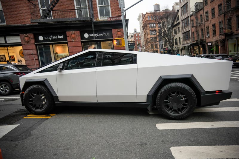 A Tesla Cybertruck is seen in SoHo on March 15, 2025