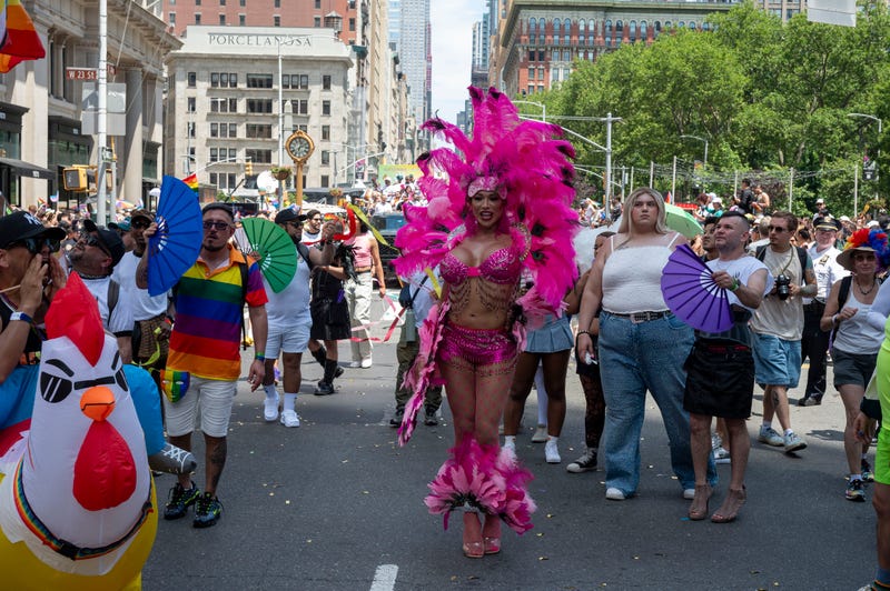 A person dressed in costume participates in the annual New York City Pride Parade on June 29, 2025