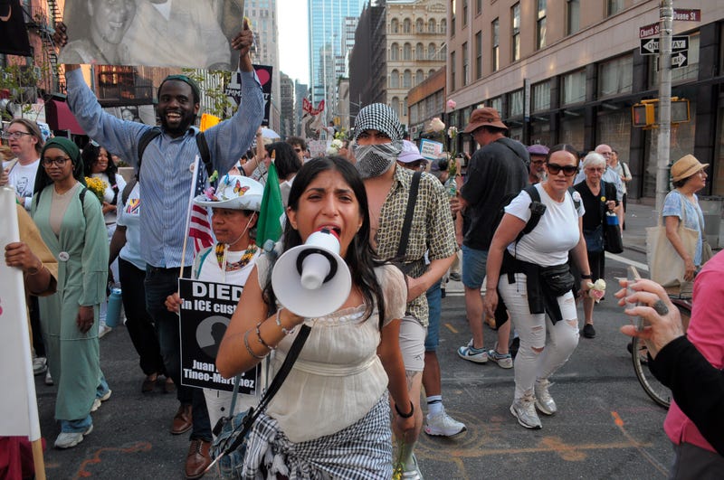 The crowd marched from Foley Square to Federal Plaza