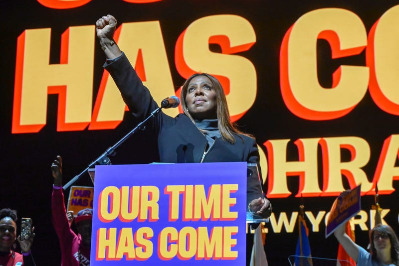 Attorney General Letitia James speaks for Zohran Mamdani, Democratic nominee for mayor of New York City, prior to his making remarks at an Our Time Has Come Rally at the United Palace in the Washington Heights neighborhood of Manhattan on Monday, Oct. 13, 2025