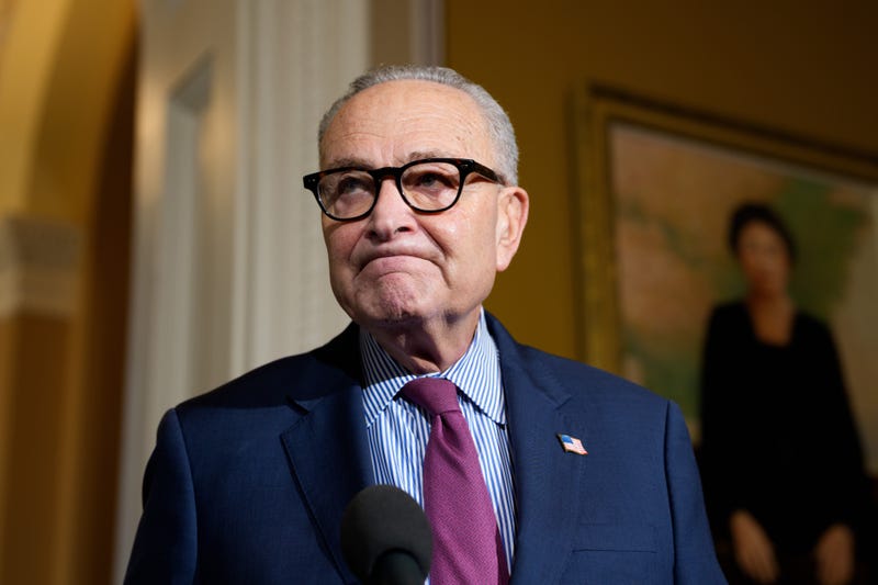 Senate Minority Leader Chuck Schumer gives remarks during a press conference on the government shutdown in the Capitol Building in Washington, D.C., on October 16, 2025