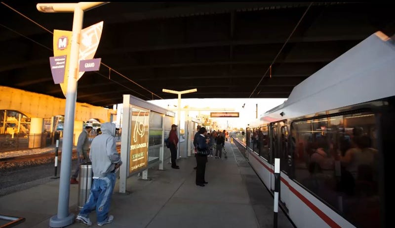 A look at the Grand MetroLink station platform with a full train car