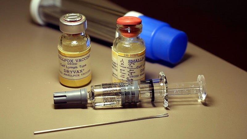 Vials of smallpox vaccine sit on a counter before a vaccination December 16, 2002 at Mid-Florida Biologicals in Altamonte Springs, Florida.