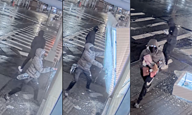 A display case was hammered onto the sidewalk during the early morning smash-and-grab burglary
