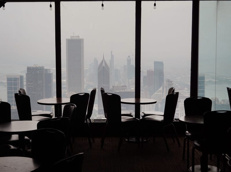 Canada smoke in Chicago seen from skyscraper