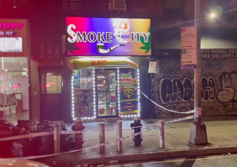 A worker was shot outside Smoke City in Hell's Kitchen on Wednesday morning, police said
