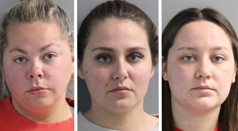 Mugshots of Marissa Johnson, Makayla Lomax and Morgan Donahue.
