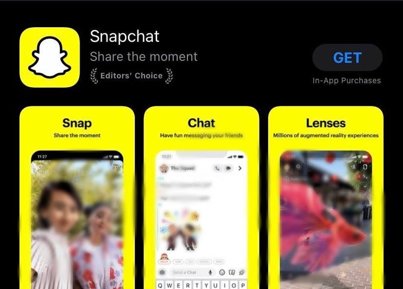 A screenshot of an iPhone on the download screen for the social media app Snapchat.
