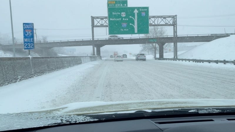 A snow-packed I-35 in the Kansas City Metro