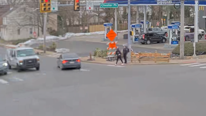 Three teens at the corner of Chester Pike and Lincoln Avenue in Prospect Park throw a snowball at a passing car on March 2