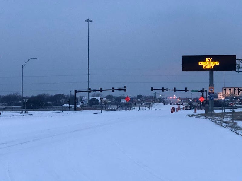 Snow on a Texas road